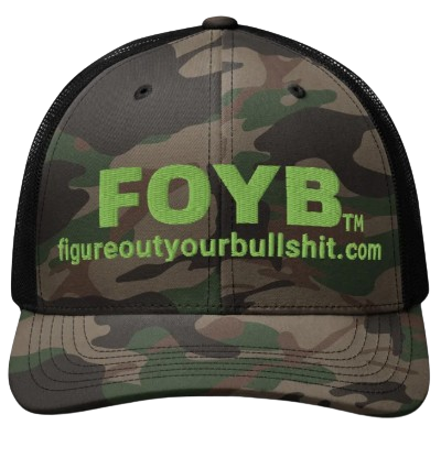 Camo trucker hat with green FOYB logo